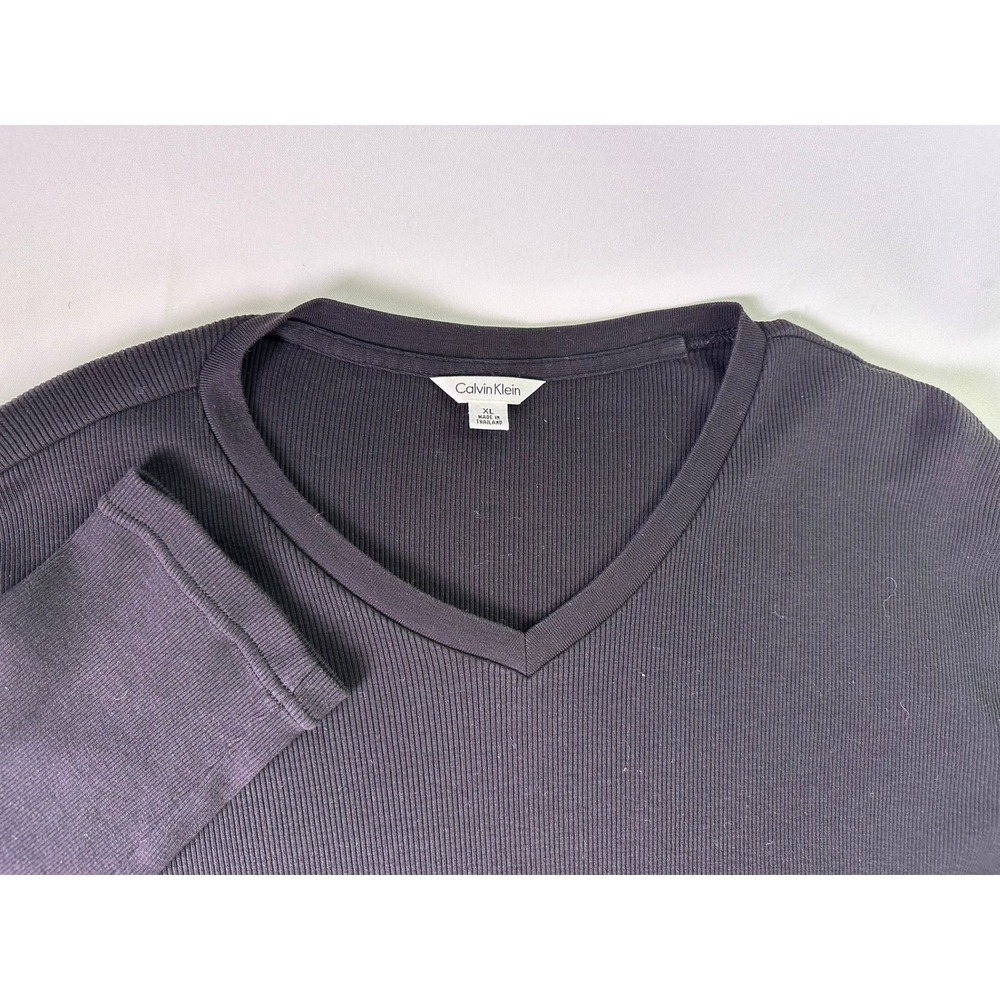 Calvin Klein Men's Shirt XL Black Ribbed V-Neck Long Sleeve Minimalist‎ Casual